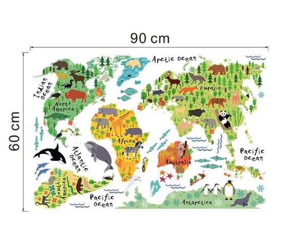 Colourful Animal World Map Wall Stickers