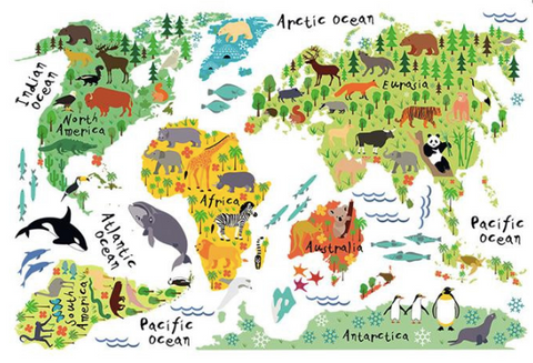 Colourful Animal World Map Wall Stickers