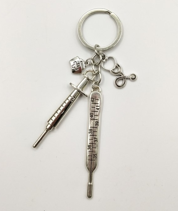 Thermometer & Syringe Medical Keychain
