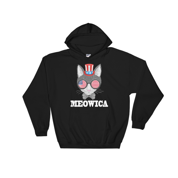 Gray Cat With Hat & Sunnies USA White Hoodie