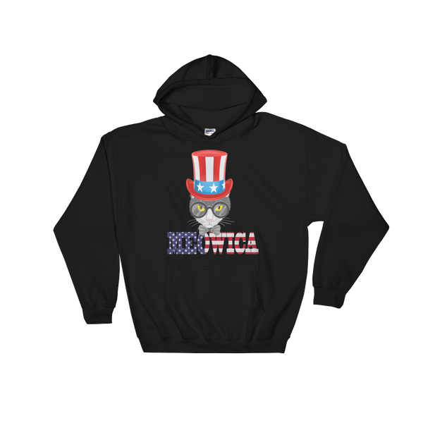 Gray Cat With Big Hat USA Hoodie
