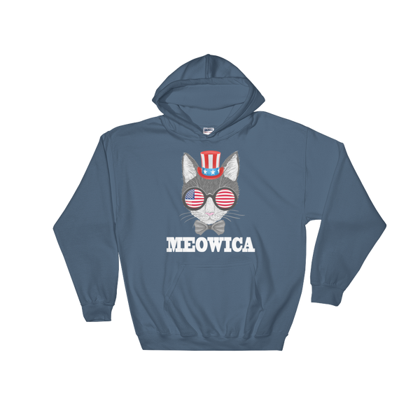 Gray Cat With Hat & Sunnies USA White Hoodie