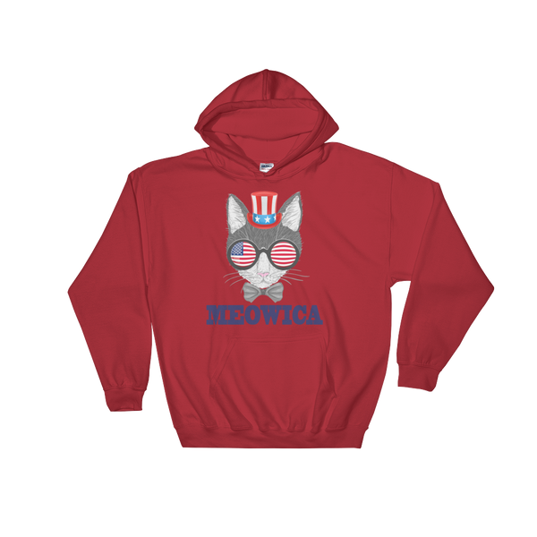 Gray Cat With Hat & Sunnies USA Blue Hoodie
