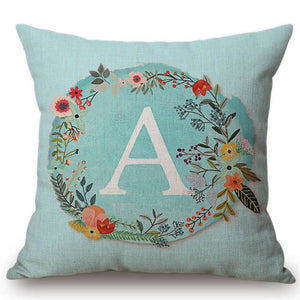 Aqua Blue Flower Letter Pillow Cases