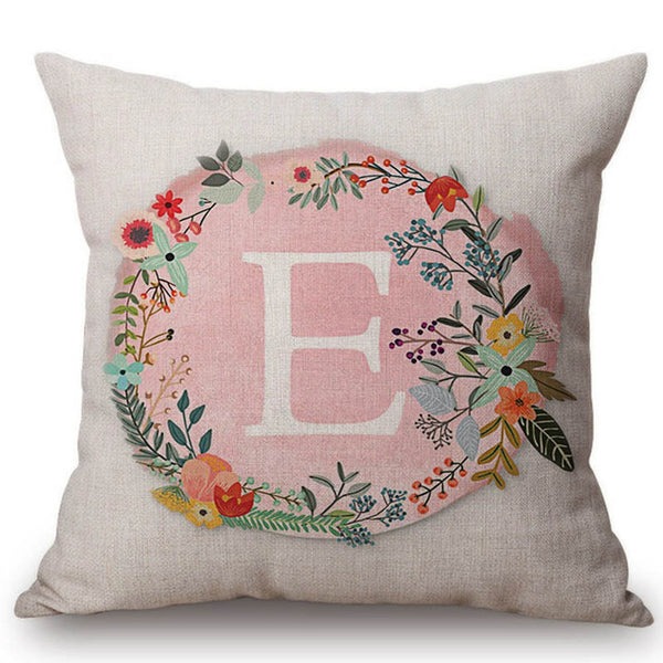Pink Floral Letter Pillow Cases