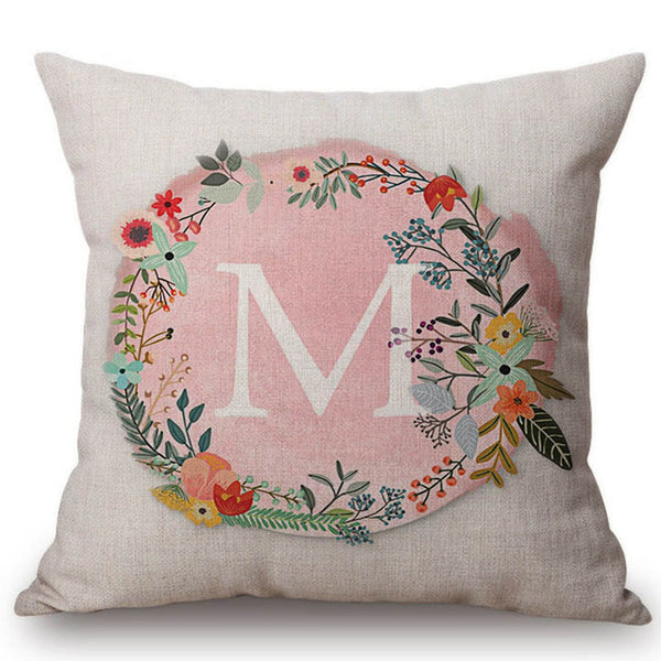 Pink Floral Letter Pillow Cases